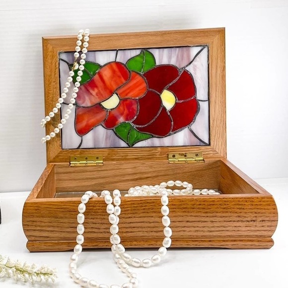 Clarity LG Stained Glass Trinket/Jewerly Box Mirrored Bottom - Picture 1 of 9